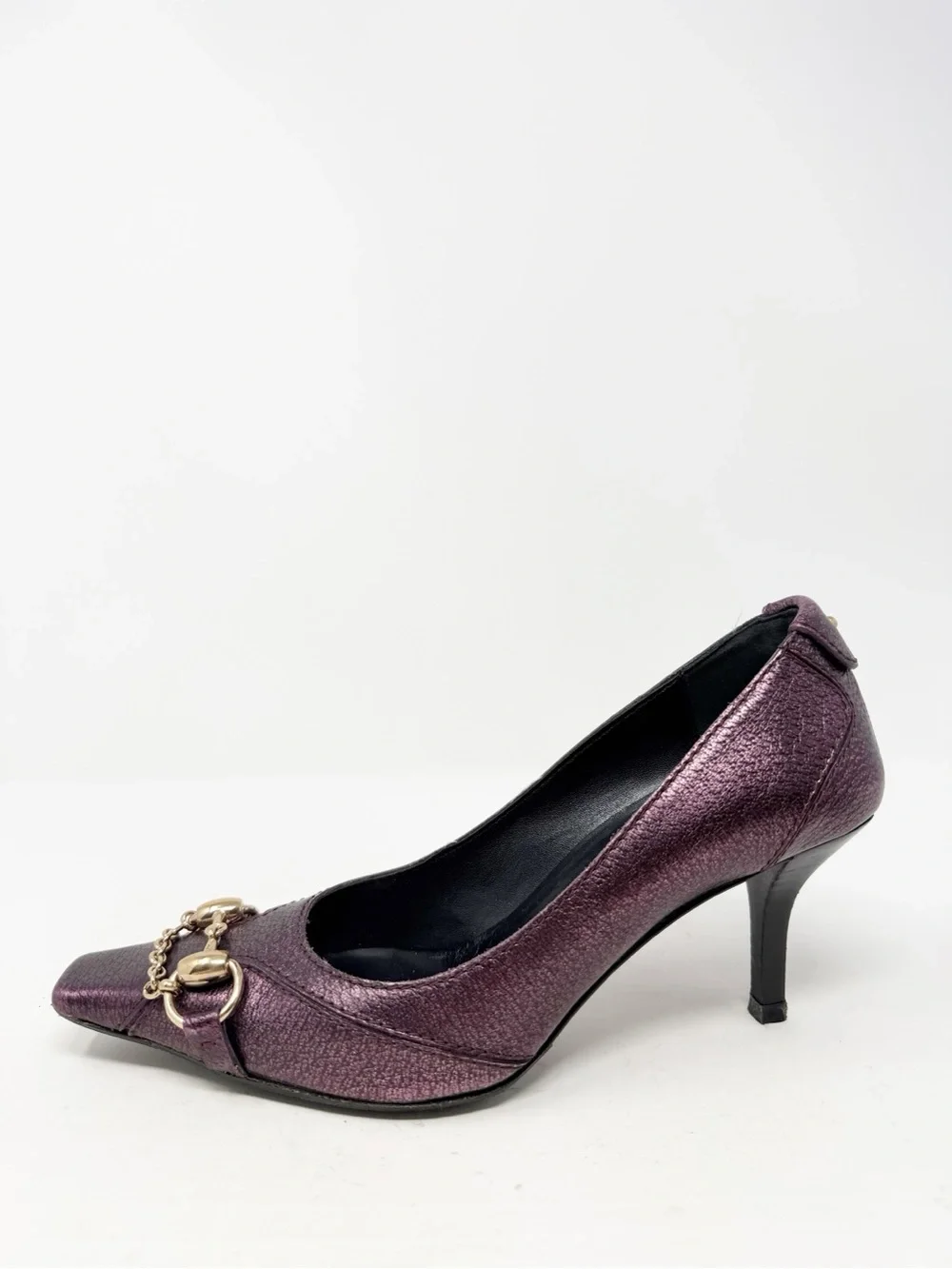Gucci Horsebit Metallic Purple Heels Womens Size EU 36.5